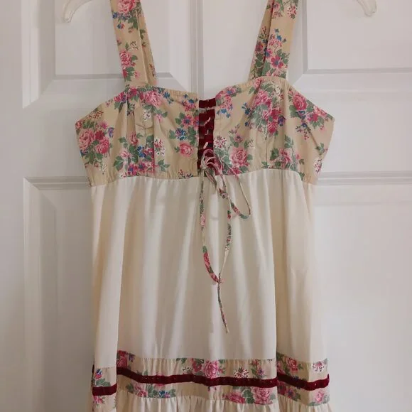 VTG ACT I 1 Knit Jersey Floral Prairie Half Corset Boho Sundress Dress - Picture 3 of 3